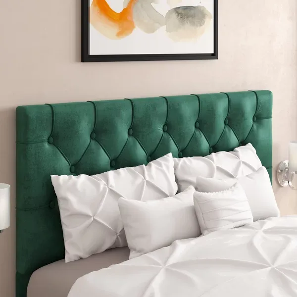 Green velvet sales tufted headboard